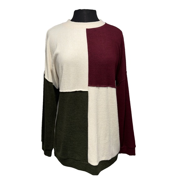 Shana Right to Education Sweaters - NEW Shana Right to‎ Education Color Block Tunic Sweater Sz M Burgandy Green Soft